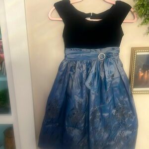 Girls party dress blackk velvet top /blue with beaded bottom